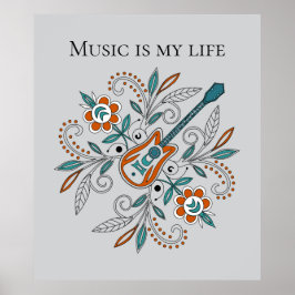 Póster Guitarra Boho Rock’n’Roll con flores