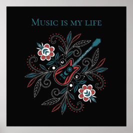 Póster Guitarra Boho Rock’n’Roll con flores