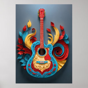 Póster Guitarra colorida de fantasía