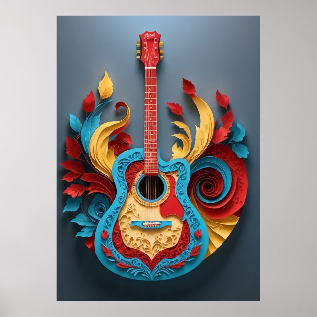Póster Guitarra colorida de fantasía (Frente)