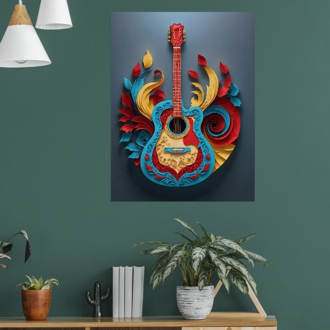 Póster Guitarra colorida de fantasía (Salón 1)
