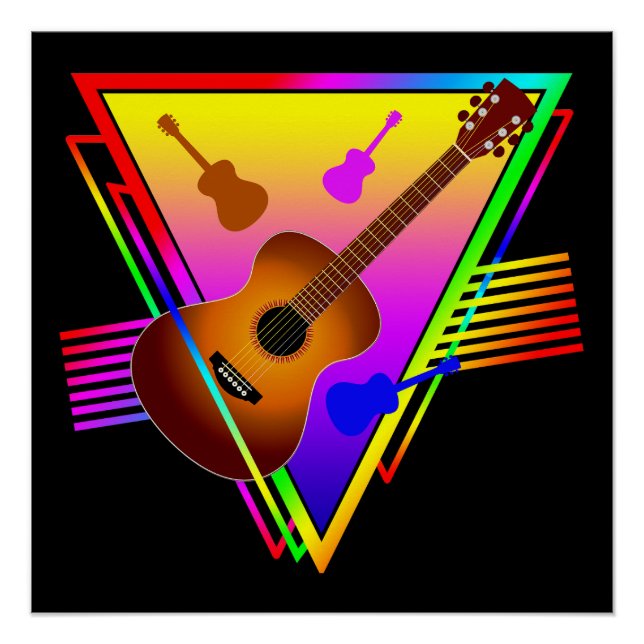 Póster Guitarra Colorida Retro (Anverso)