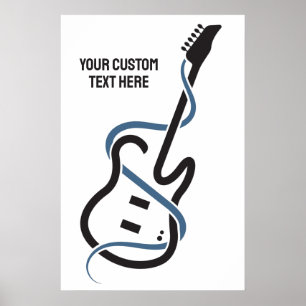 Póster Guitarra con estilo de texto personalizado