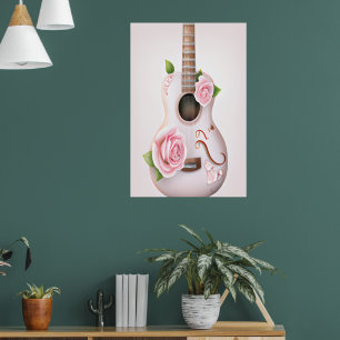 PÓSTER GUITARRA CUTÁNEA CON ROSAS ROSAS DE ROSA ROSA POST