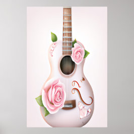 PÓSTER GUITARRA CUTÁNEA CON ROSAS ROSAS DE ROSA ROSA POST
