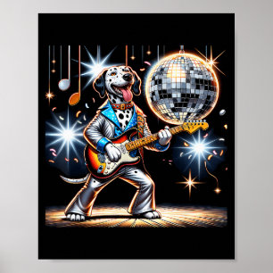 Póster Guitarra de Bola de Disco Perro Dálmata Hombres Mu