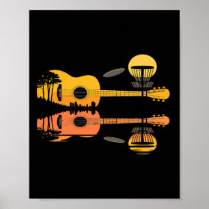 Póster Guitarra de Disc Golf Atardecer Naturaleza Reflexi
