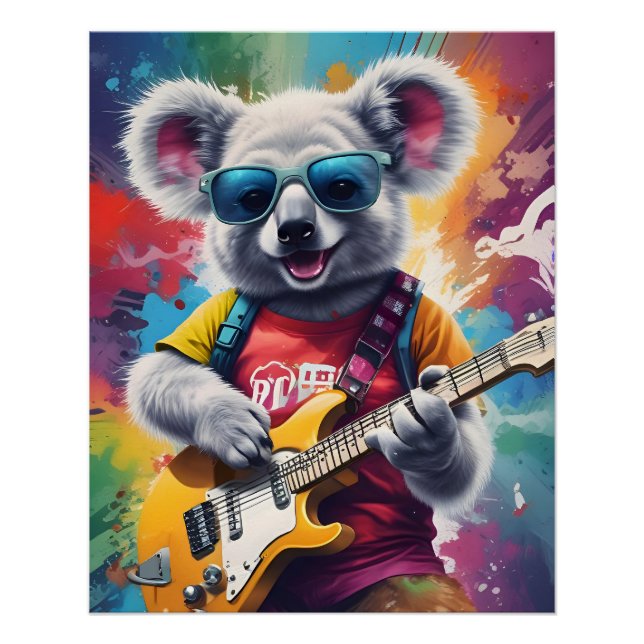 Póster Guitarra de Koala, grafitis de rock (Anverso)