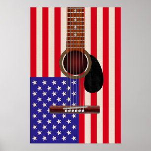 Póster Guitarra de la bandera americana