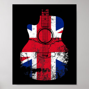 Póster Guitarra De Música De Guitarra Con Bandera Británi