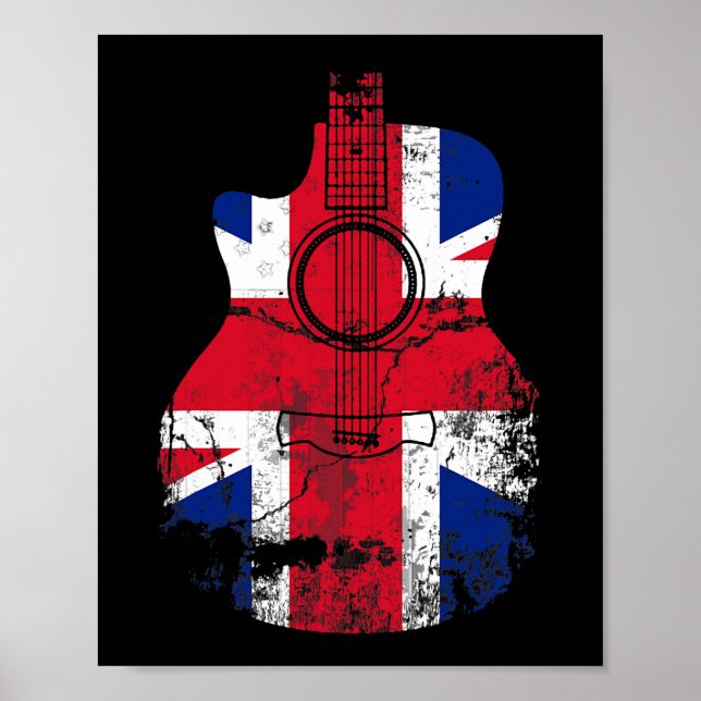 Póster Guitarra De Música De Guitarra Con Bandera Británi (Frente)