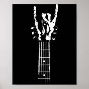Póster Guitarra de rock and roll esqueleto de hueso signo