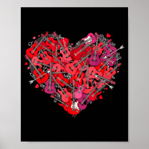 Póster Guitarra del Corazón Amor Día de San Valentín Guit