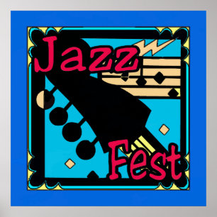 Póster Guitarra del Festival de Jazz en azul