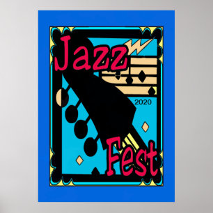 Póster Guitarra del Festival de Jazz en azul 2020