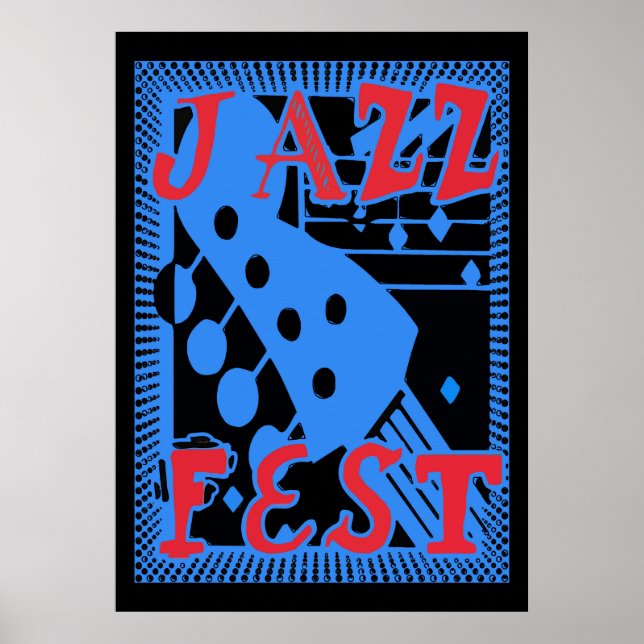 Póster Guitarra del Festival de Jazz también en azul (Frente)