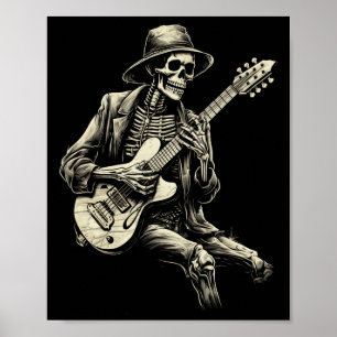 Póster Guitarra del Skeleton feliz Halloween Rock Ba