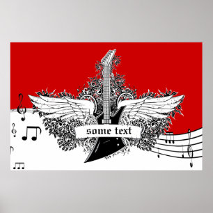 Póster Guitarra eléctrica alas rojas blancas negras poste