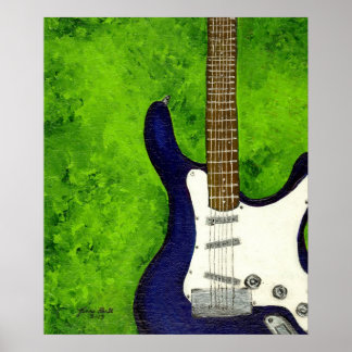 Póster Guitarra eléctrica azul abstracta con fondo verde