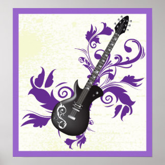 Póster Guitarra Eléctrica, Bañeras Y Hojas Abstractas
