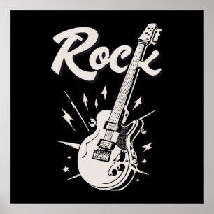 Póster Guitarra eléctrica con palabra rock