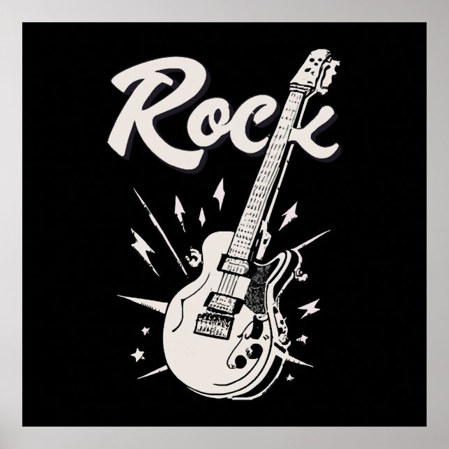 Póster Guitarra eléctrica con palabra rock (Frente)