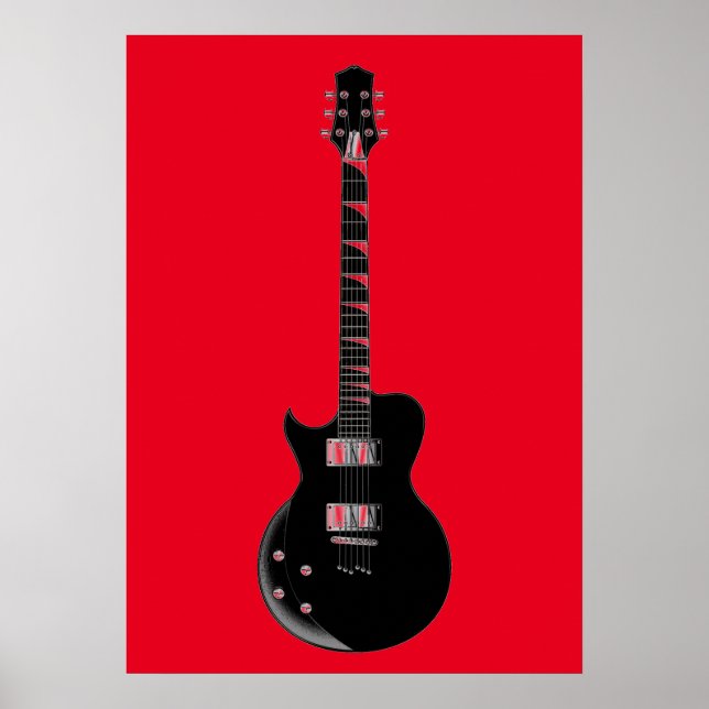 Póster Guitarra eléctrica de pop negro rojo (Frente)