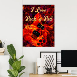 Póster Guitarra Eléctrica en Fuego Red Black Love Rock n 
