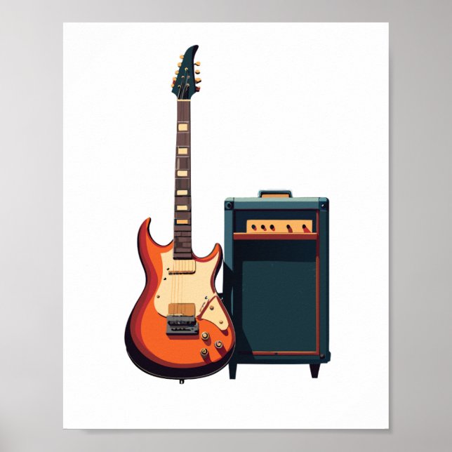 Póster Guitarra eléctrica melódica y amplificador (Frente)