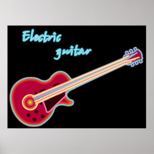 Póster Guitarra Eléctrica Neon Música Rock Retro 80