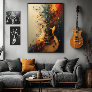 Póster Guitarra Eléctrica Pintura de Salpicaduras Música 