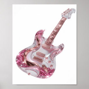 PÓSTER GUITARRA ELÉCTRICA PLATA DINÁMICA CON BRILLO ROSA