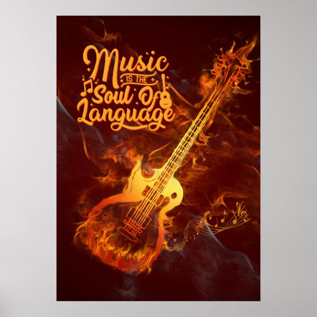 Póster Guitarra en llamas | La música es el alma del leng (Frente)