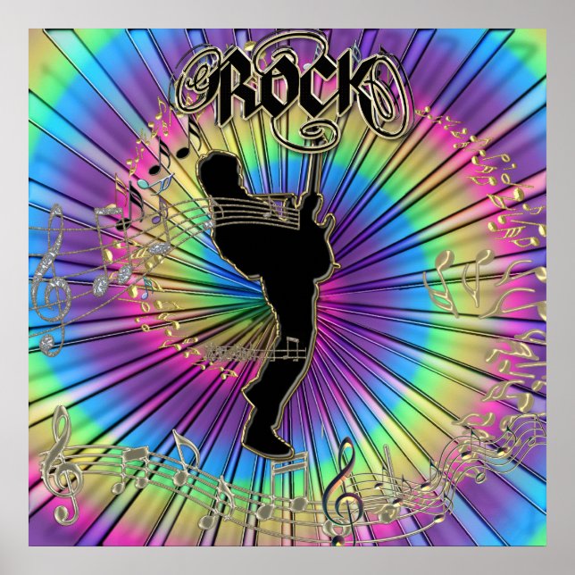 Póster Guitarra groovy en un Poster musical teatral (Frente)