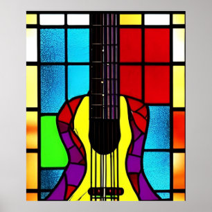 Póster Guitarra mosaica en vidrio manchado