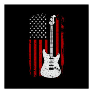 Póster Guitarra Música de la Bandera Americana de EE. UU.