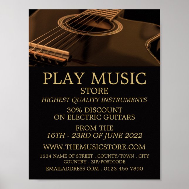 Póster Guitarra negra, Musical Instruments Store (Frente)