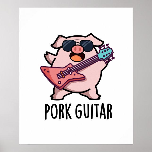 Póster Guitarra Porcina Funny Rock Guitar Pig Pun (Frente)