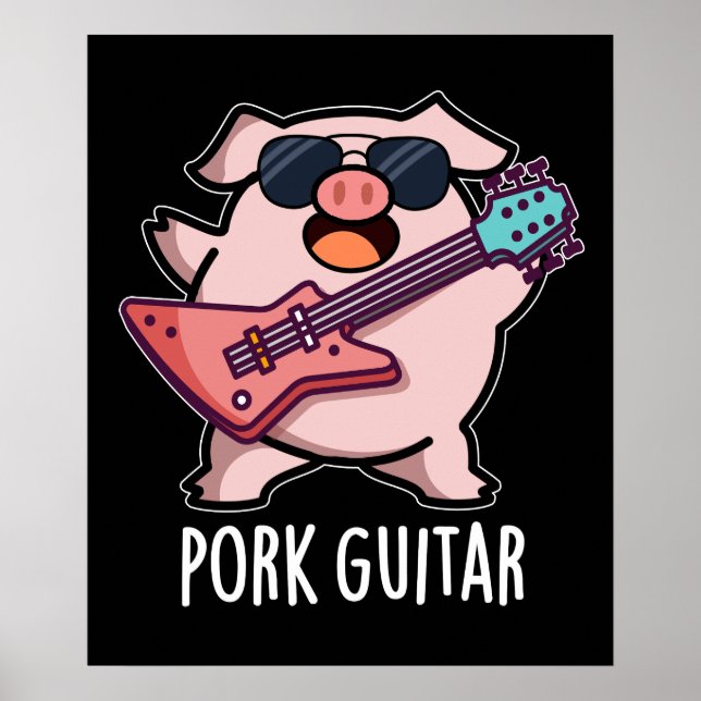 Póster Guitarra Porcina Graciosa Guitarra Rock Pig Pun Da (Frente)
