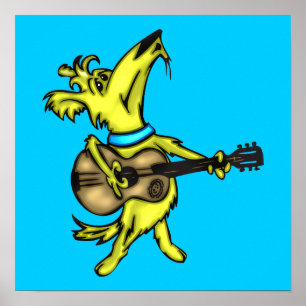 Póster Guitarra que juega el perro