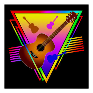 Póster Guitarra retro colorida