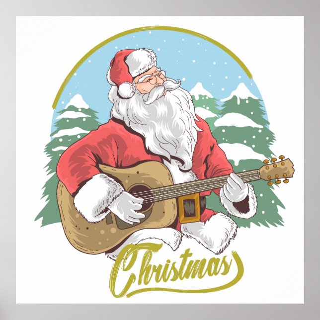 Póster Guitarra tocando Santa Claus | NAVIDADES (Frente)