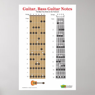 Póster Guitarra y Bass Guitar Fretboard