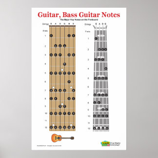 Póster Guitarra y Bass Guitar Fretboard