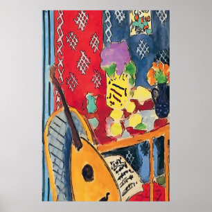 Póster Guitarra y café florales