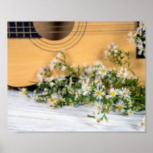 Póster guitarra y flores silvestres