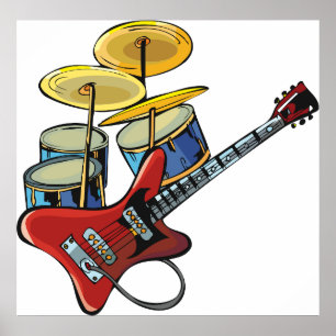 Póster Guitarra Y Tambores Eléctricos