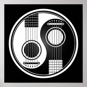 Póster Guitarras acústicas blancas y negras Yin Yang