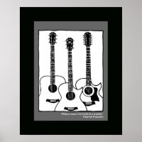 guitarras acústicas gráficas en blanco negro