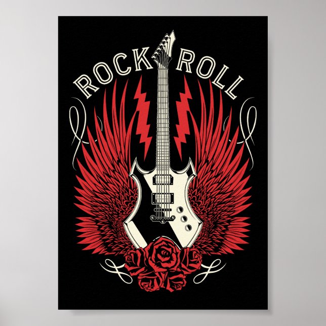 Póster Guitarras de Rock & Roll Rosas (Frente)
